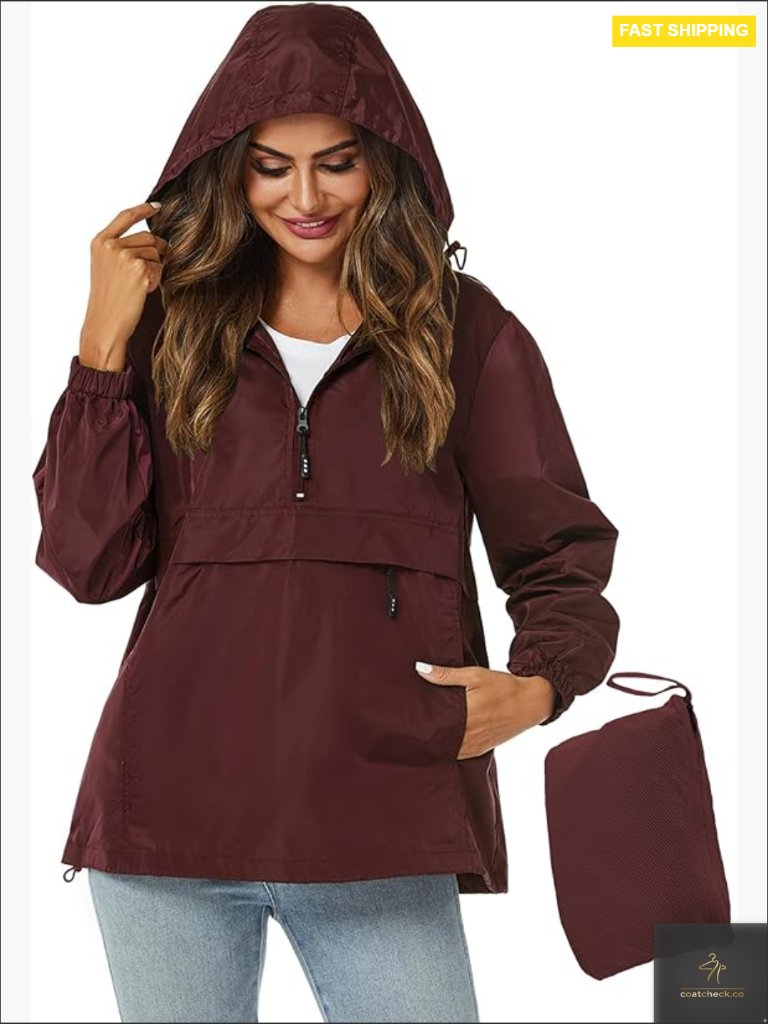 Lightweight Waterproof Pullover Rain Jacket With Hood Packable Outdoor